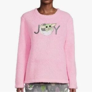 Star Wars Pink Fuzzy Crewneck PJ top with Baby Yoda JOY Graphic